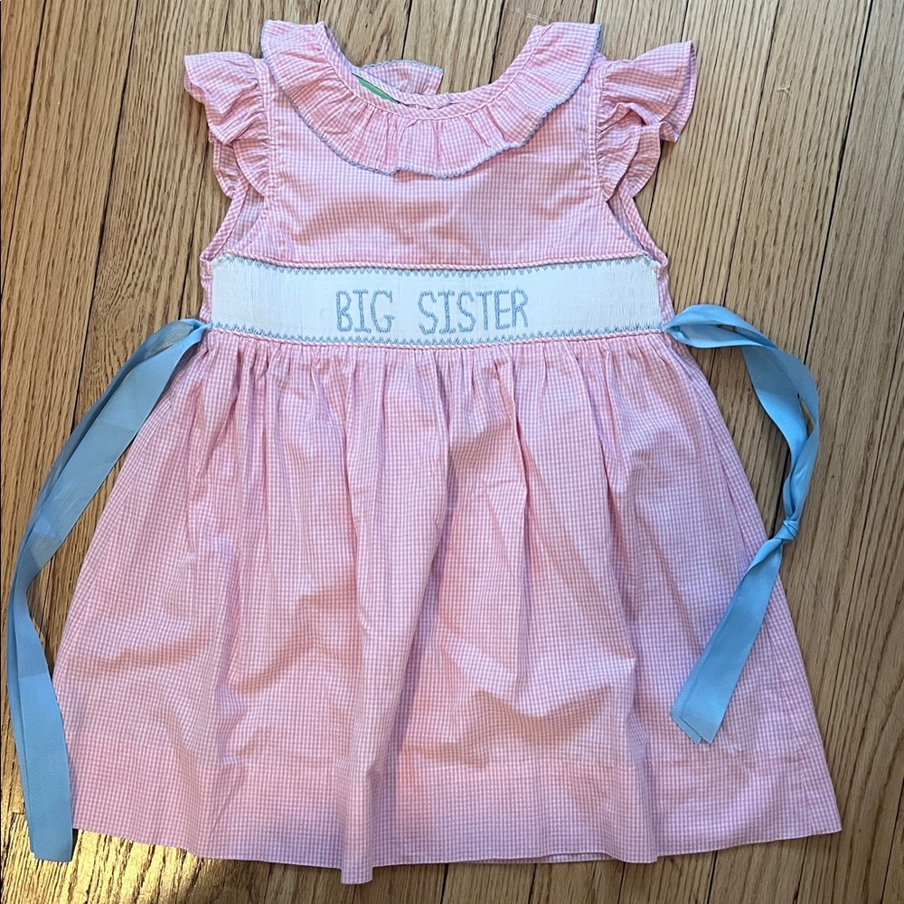 Pink Gingham 'Big Sister' Dress with Blue Accents